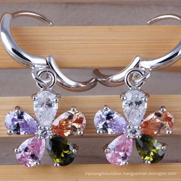 Silver Cubic Zirconia Crystal Diamond Dangle Gold Earrings